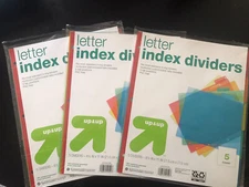 Up & Up Letter Index Plastic Dividers 5 Count Package Lot Of 3 ~ 3 Ring Binder