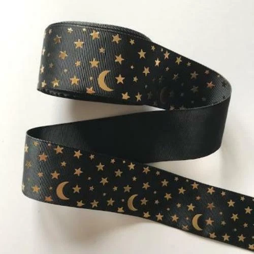 Laser Printed Moon and Stars Grosgrain Ribbon in Seven Colours 38mm.