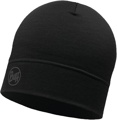 Buff Merino Lightweight Beanie Hat Solid Black Unisex
