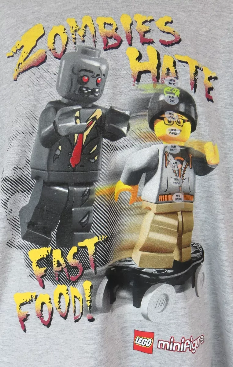 Lego Zombies Hate Fast Food Boys T Shirt New Gray Officially