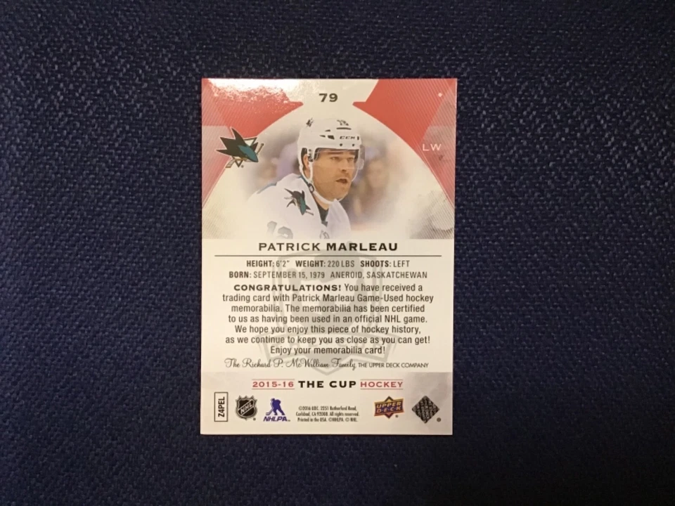 2015-16 UD THE CUP PATRICK MARLEAU 1/4 - Image 3 of 3