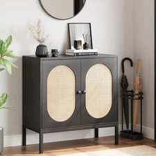 Modern Storage Cabinet Rattan Sideboard Buffet Cabinet with Adjustable Shelves
