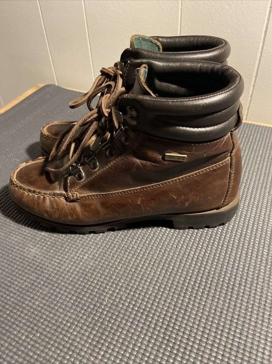 Vintage HH Brown Mens Sz 7 Hand Crafted Leather Watermocs Gore-Tex Ankle Boots Vintage HHB Brown Leather Ankle Boots Watermocs Moc Toe Lace  main image 3