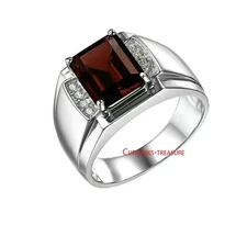 Natural Smoky Quartz & CZ Gemstones with 925 Sterling Silver Ring For Men's #455