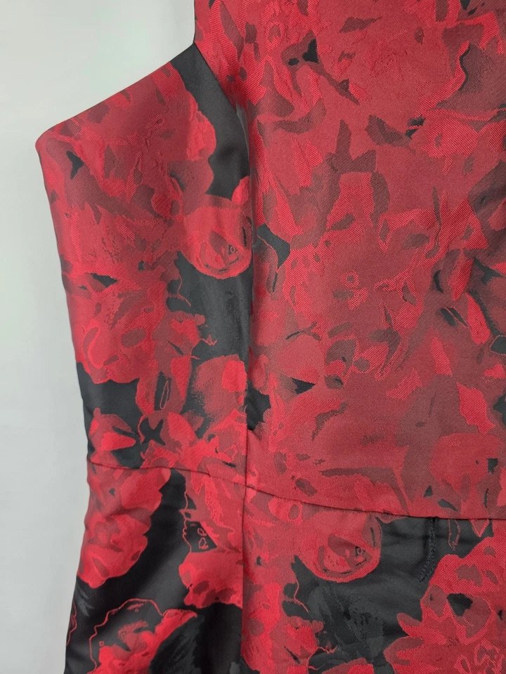 Vestido para mujer Donna Ricco talla 14 rojo y negro floral alto bajo sin mangas fiesta Foto 4 de 4