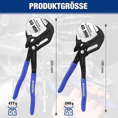WORKPRO 2-teilig Zangenschlüssel-Set Hochwertiger Cr-V-Stahl 180mm & 255mm