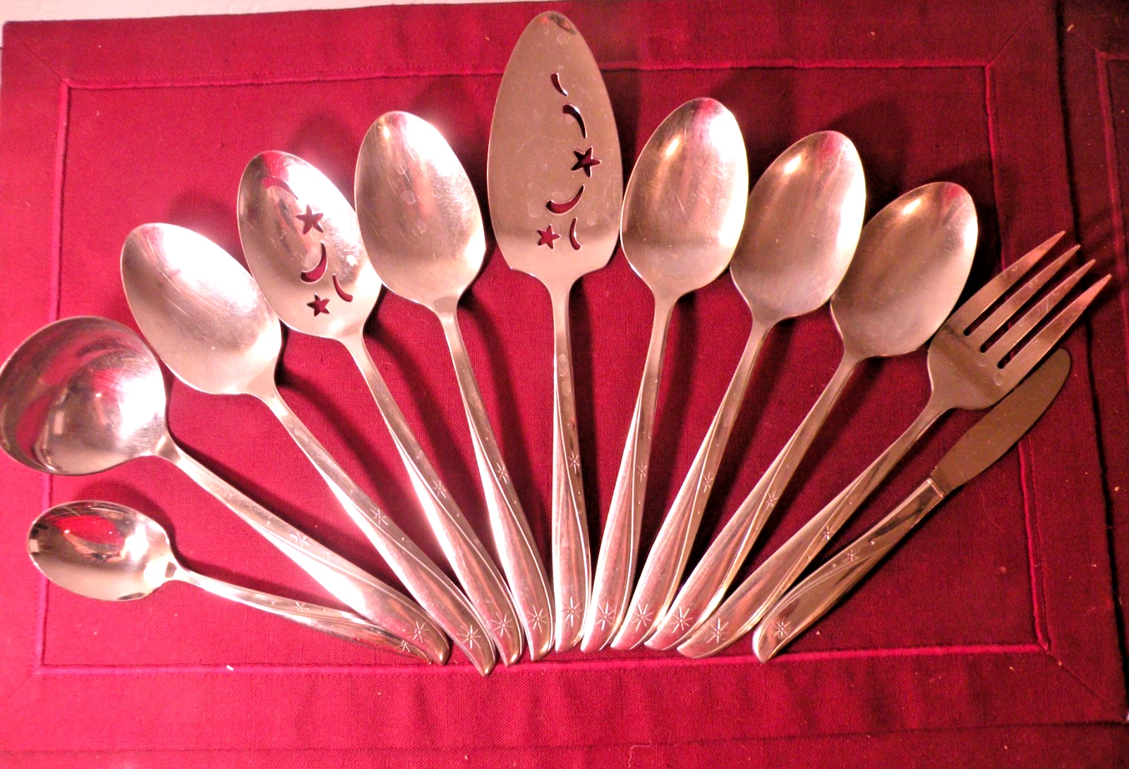 Set Of 11 Serving Pieces Oneida Twin Star Stainless Pie Server Spoons Fork Ladle