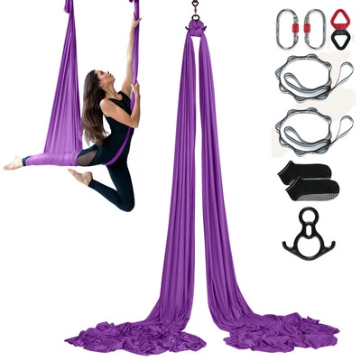 VEVOR Aerial Silk Yoga Swing Set 8.7 Yards Hammock Trapeze Inversion Fly Purple