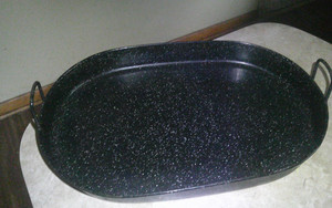 Vintage Black Speckled Enamel Roasting Pan Insert