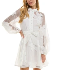 Seni & Cade Juniors' Jacquard Mesh Dress - White - L