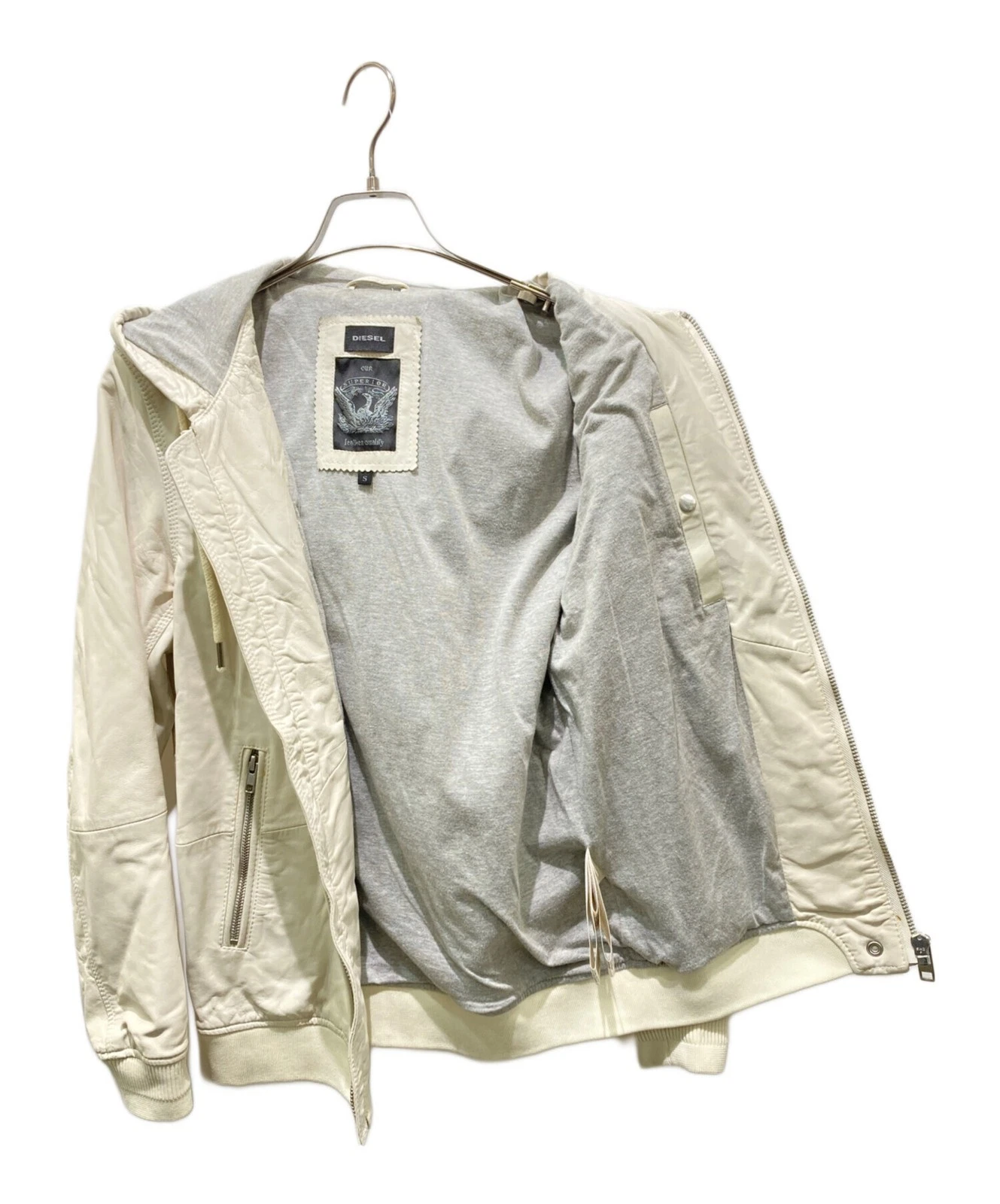 Diesel Processed Hooded Leather Jacket Men's Size S White image 3