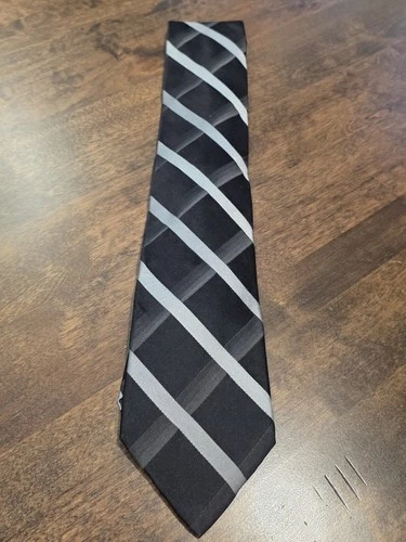 Ted Baker London Black Gray Silver Plaid Silk Tie