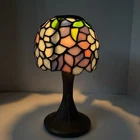 Tiffany Style 9" Tea Light Tree Lamp Stained Glass Shade Vintage RARE