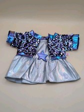 Build-A-Bear Honey Girls Sequin Star Dress Silver Blue Outfit Costume Clothes