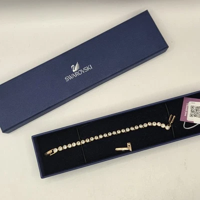 Swarovski Angelic Tennis Bracelet Yellow Gold Tone Plated Frame Extra Clasp Good - Image 1 of 4