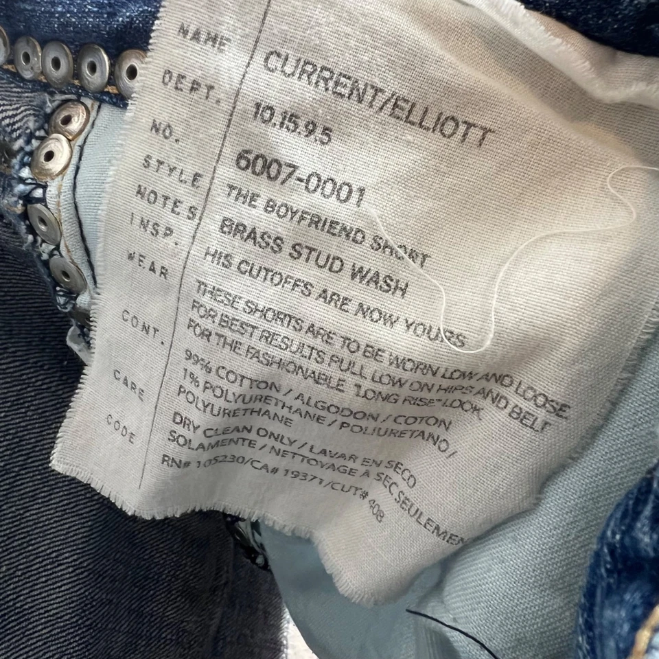 Pantalones Cortos Current/Elliott Mujer 26 Boyfriend Latón Tachuelas Lavado Denim Azul Foto 4 de 4