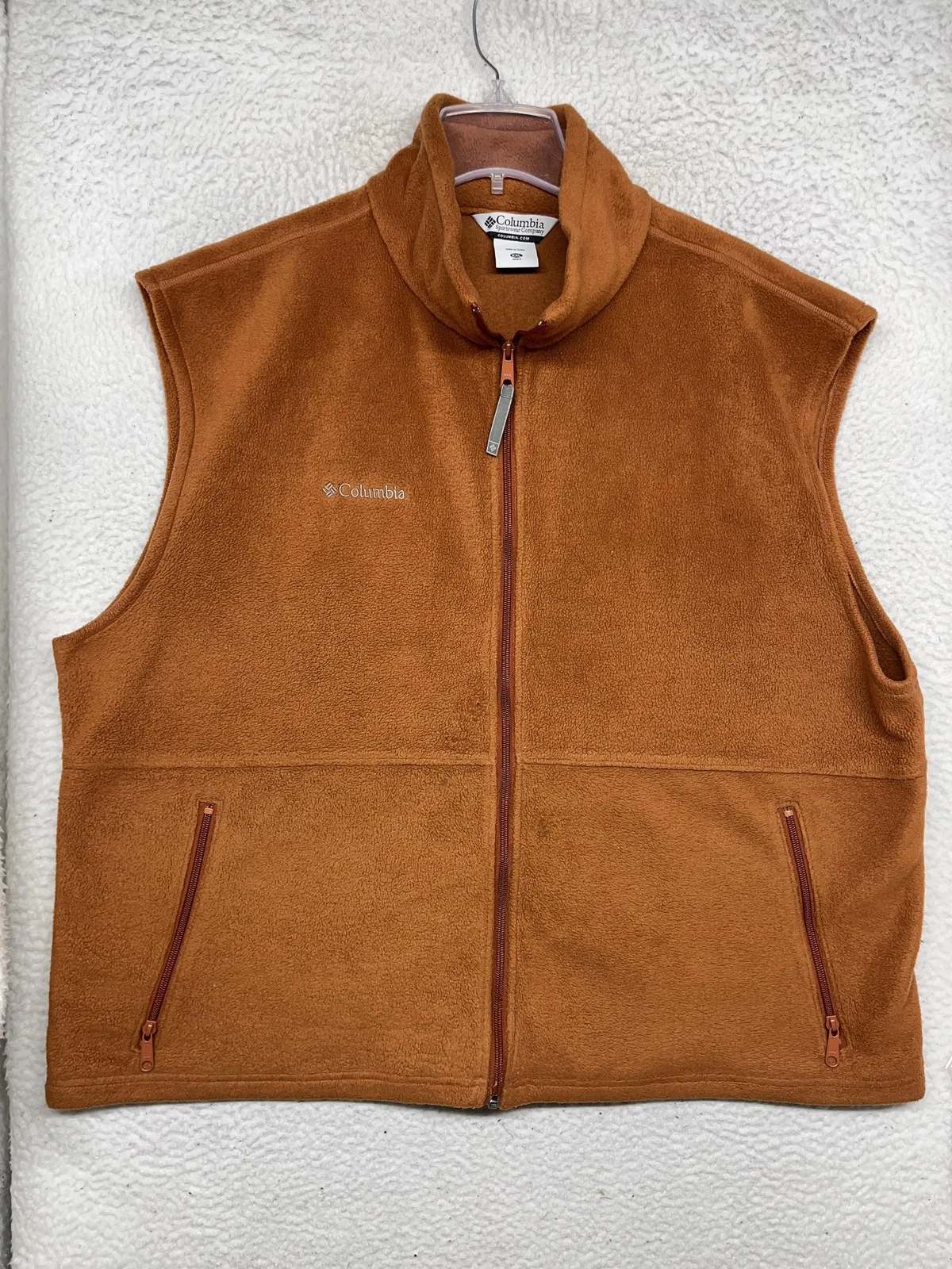 Columbia Fleece Vest Mens 2XL Rust Orange Full Zip Sleeveless Zip Pockets Hiking