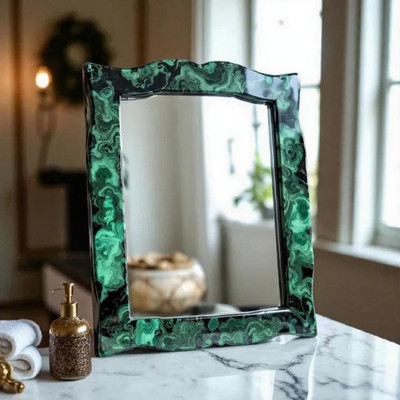 Handmade Malachite Stone Wall Mirror Frame   Luxurious Green Gemstone Design