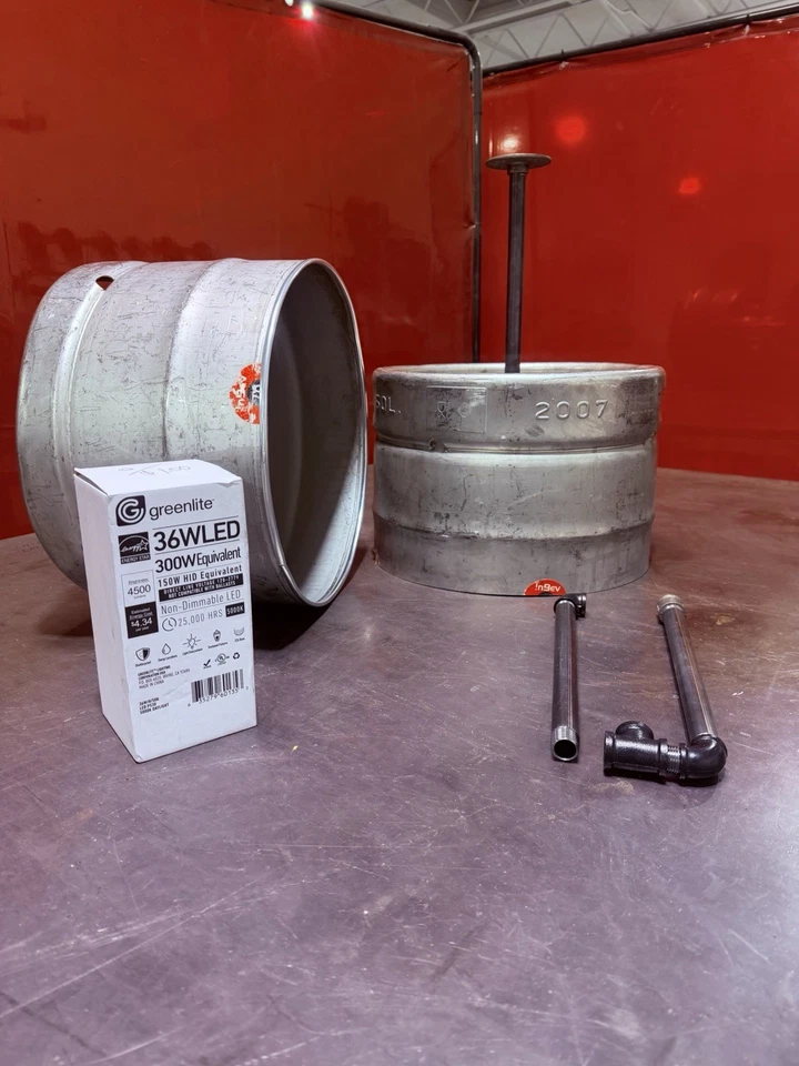 Lámpara colgante de barril de cerveza industrial - Lámpara de techo de acero inoxidable Foto 4 de 4