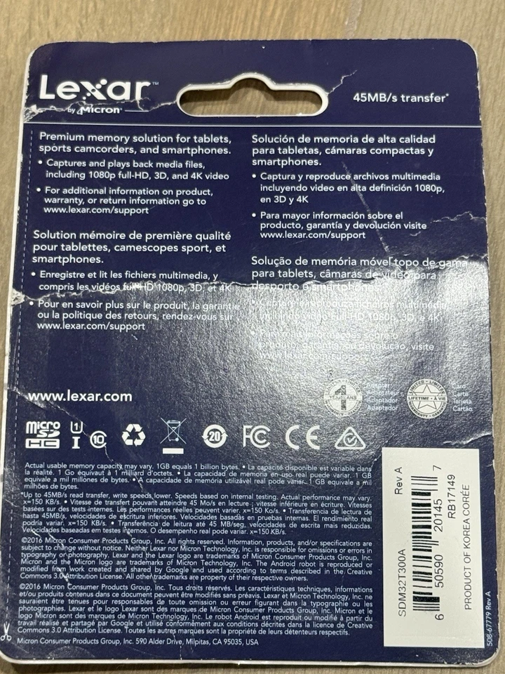 Lexar 32GB High-Performance 300x microSDHC UHS-I Memory Card - Image 2 of 2