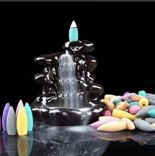 Ceramic Backflow Incense Corn Burner Lotus Waterfall & Incense Cones Gift Free