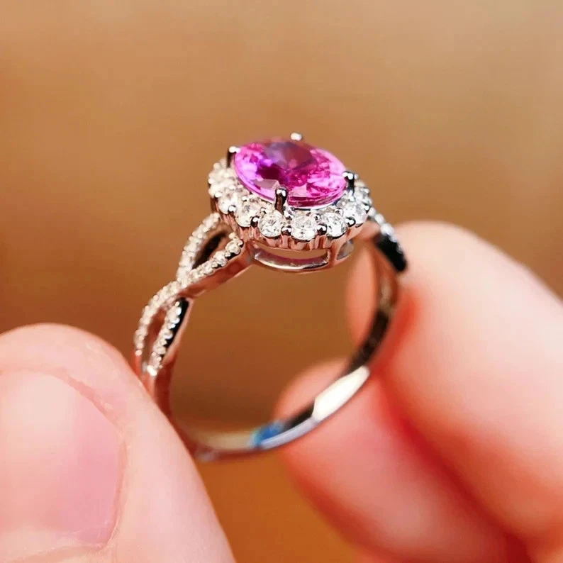 2.60 Ct Oval Natural Ruby & Diamond Wedding Ring 14K White Gold Size 6.5 - Image 3 of 4