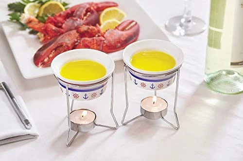Nantucket Seafood Nautical Seafood Butter Warmer Cups, Set of 2, White - Image 2 of 4