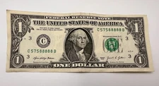 Five in a Row 8s Quints C 57588888 B Fancy Serial Number $1 Dollar Bill 2021 DC
