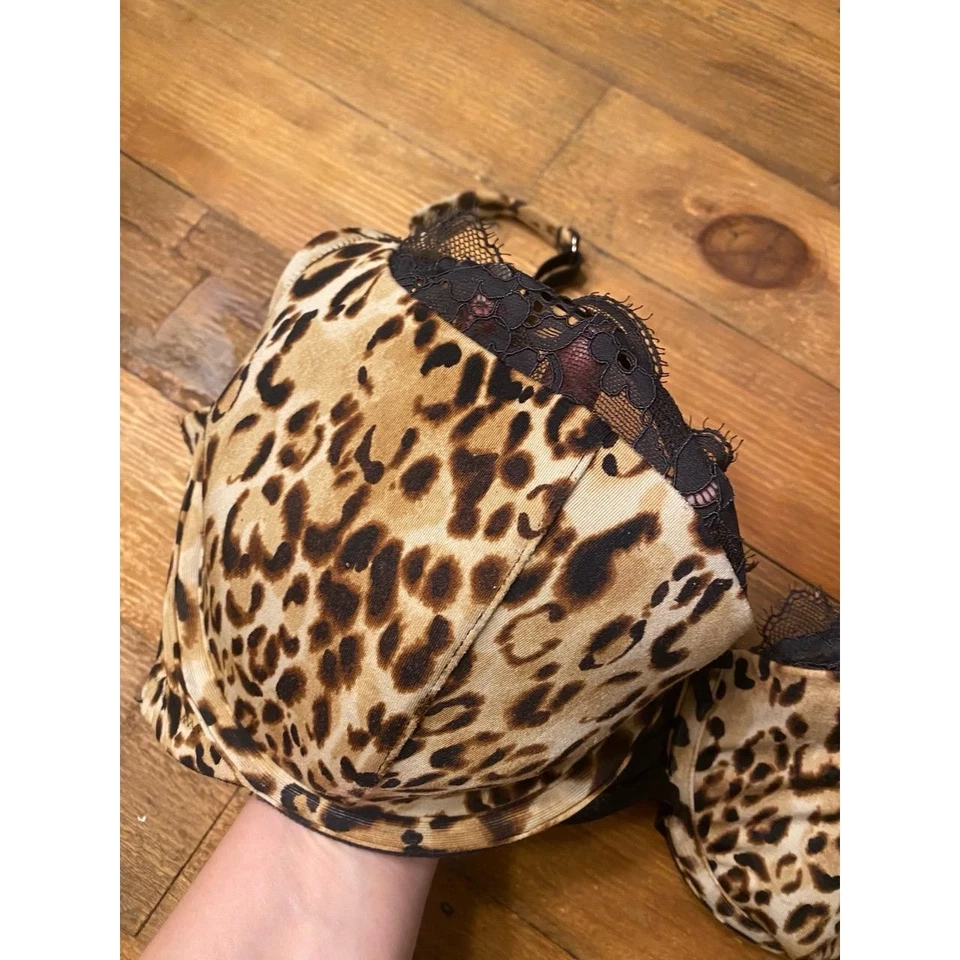 Cacique 40DD French balconette Bra Leopard Black Lace up lingerie - Image 3 of 4