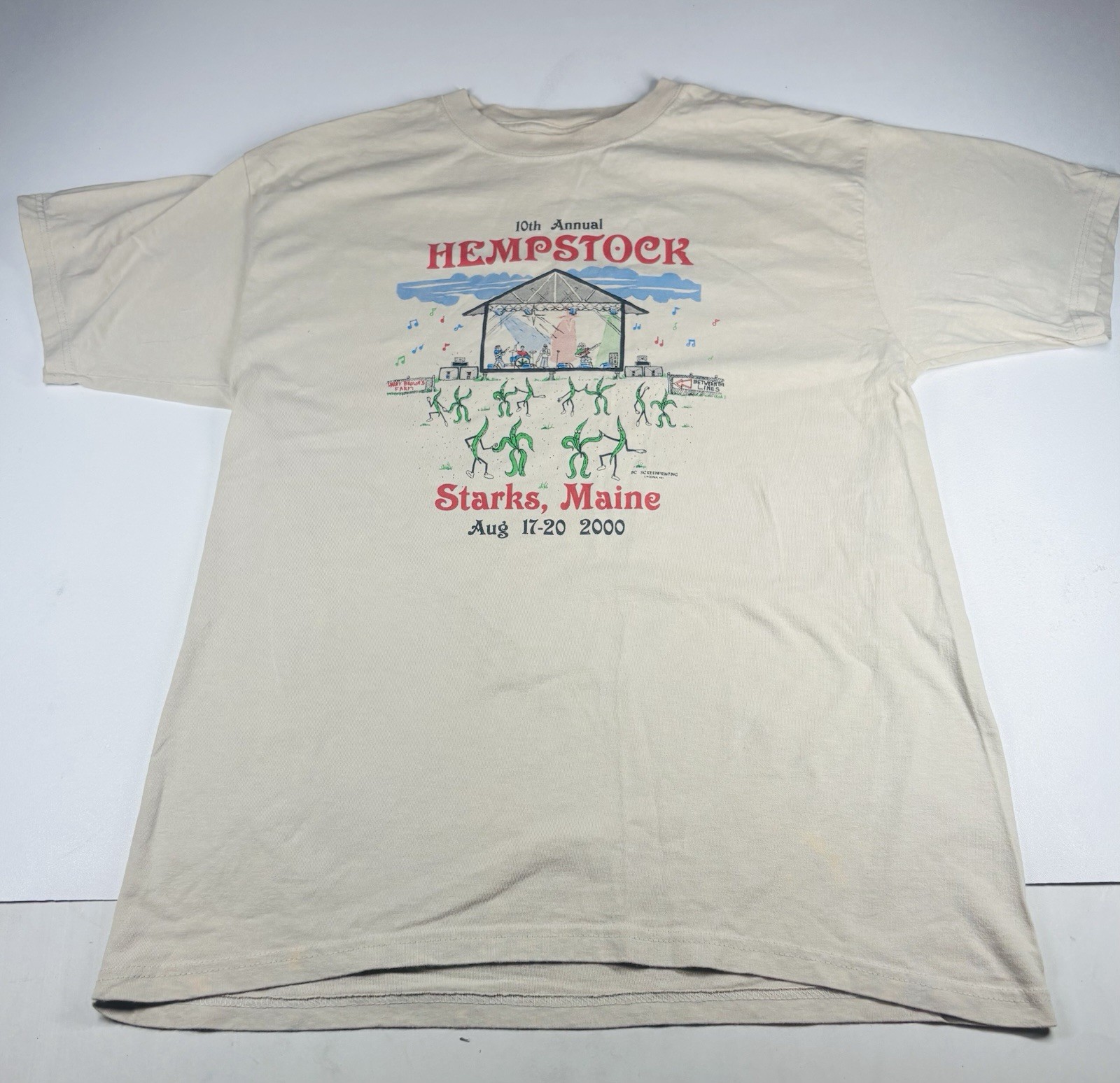 Vintage  2000 Hempstock Starks ME T-Shirt 10th Annual Sz Large Anvil Y2K
