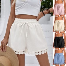Womens Drawstrings High Elastic Waist Casual Summer Beach Shorts Pants Size 6-20