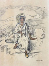 Kees van Dongen (Handmade) Mixed Media Paper Drawing Signed and Stamped