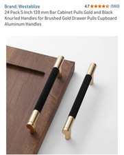 24 Pack 5 Inch 128 mm Bar Cabinet Pulls Gold and Black Knurled Handles for Br...