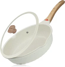 Nonstick Deep Frying Pan with Lid, 10"/3Qt Fry Pan, German 3C+ Ceramic
