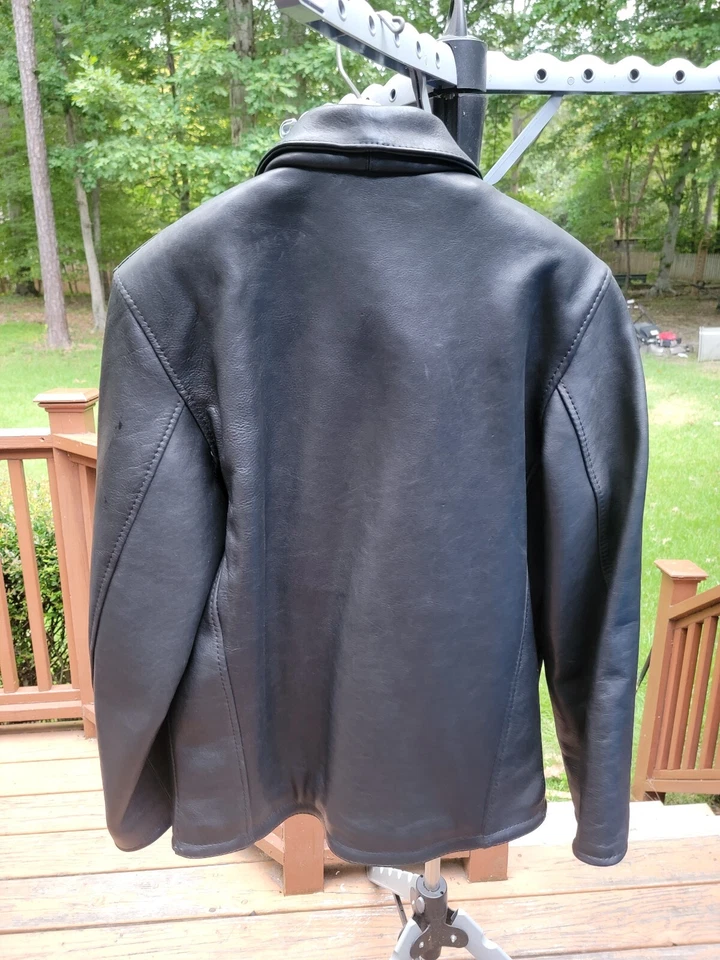 Rare New Mens Vulcan Full Black Motorcycle Black Stitching Leather Jacket Mens S - Image 3 of 4