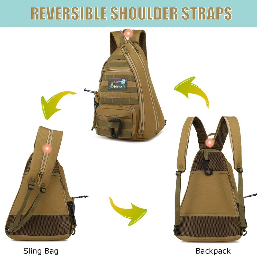 Pickleball Bag Tactical Pickleball Backpack for Women Men Adjustable Sling Bag