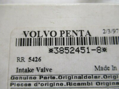 NOS OEM Volvo Penta Intake Valve 3852451 841873 Aka EVINRUDE  