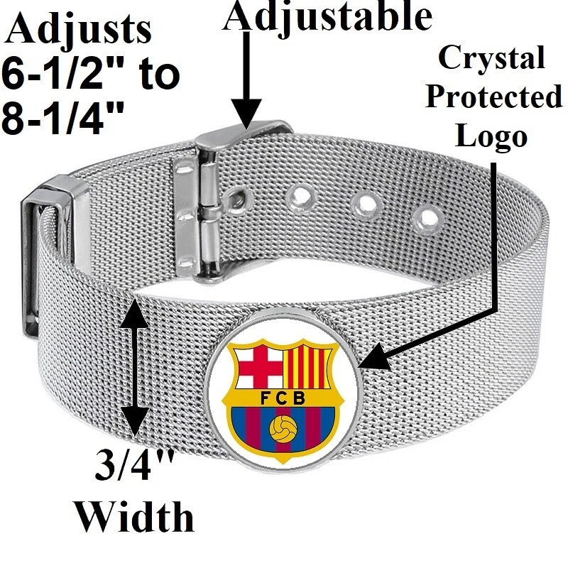 Juego de 2 brazaletes grandes de 24" de acero inoxidable para hombre FC Barcelona D5D6 Foto 3 de 4