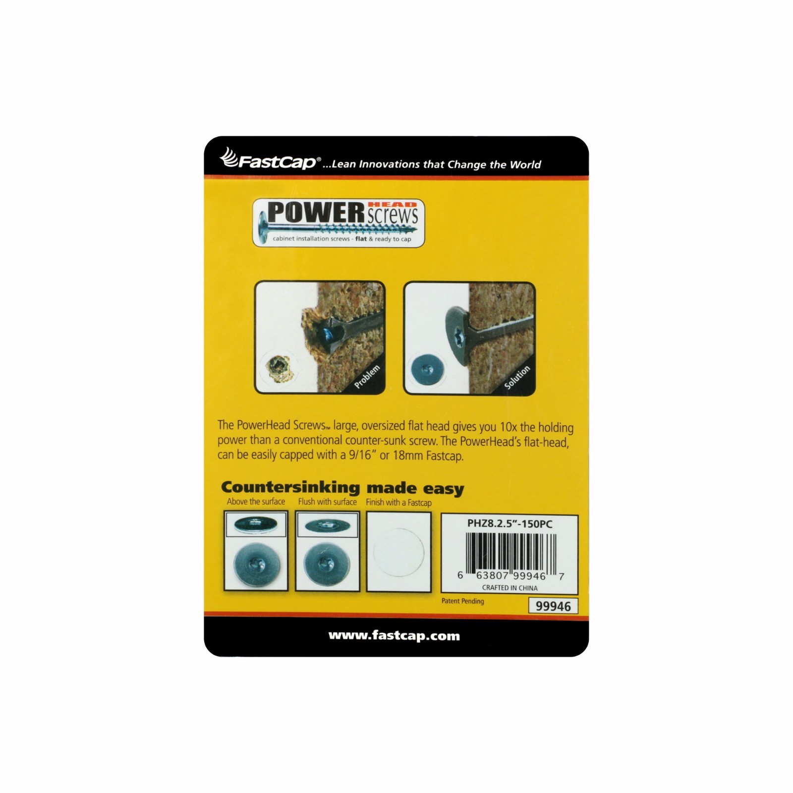 Fastcap Powerhead Wood Screws, 2.5" 21/2" Length, Zinc Finish, 150