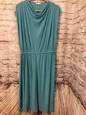 COS Maxi Dress Womens Medium Turquoise Drawstring Waist Draped Stretch Flowy