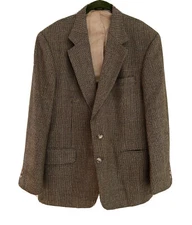 Vintage Oscar De La Renta Brown Wool Tweed Blazer Jacket Sport Coat  L 42 R EUC