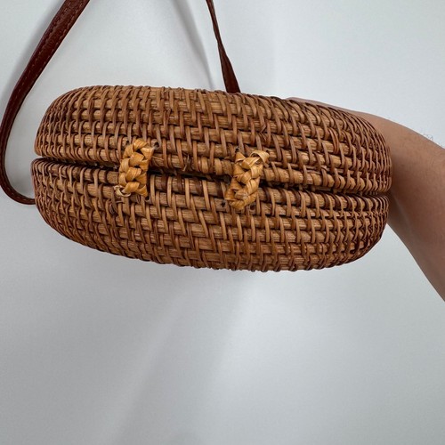 Umhängetasche rund geflochten Rattan Stroh Handtasche Bohemian Sommer Strand klein - Bild 9 von 11