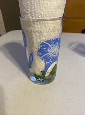 Vintage Boscul Peanut Butter Flower Morning Glory Drinking Glass 5” White Letter