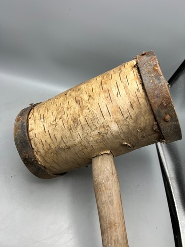 Large Antique Birch Wood & Wrought Iron Mallet Hammer - Circus / Strong Man ??? - Picture 6 of 10