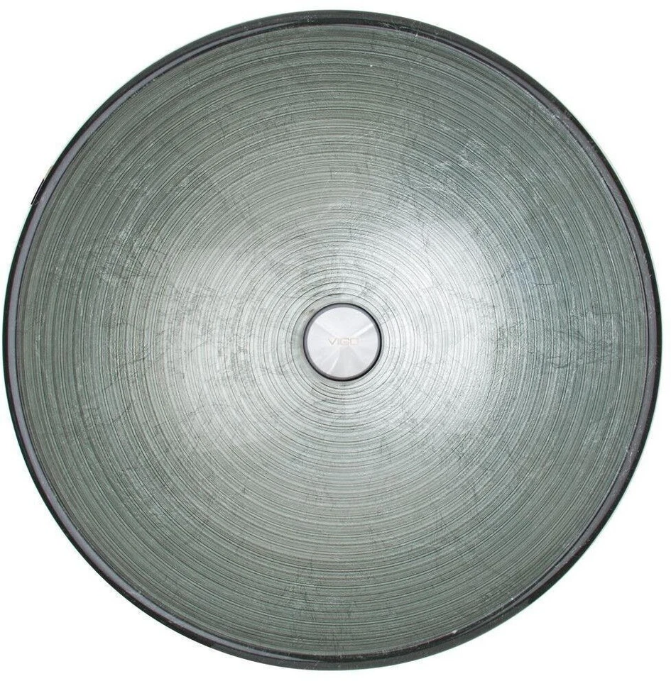 Fregadero de baño encimera redonda de vidrio en plata simple con drenaje emergente Foto 4 de 4