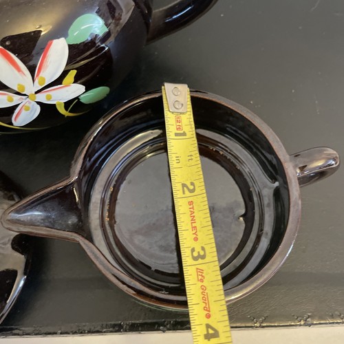 Teapot Vtg Stackable Floral Blue & Cream Brown Pottery Ceramic Made In Japan - Picture 5 of 10