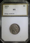 1913 P Buffalo Nickel Type 1 PCI Holder Lightly Toned Reverse