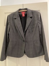 VTG Oscar De La Renta Gray Black Check Plaid Embellished Jacket Womans Size 16