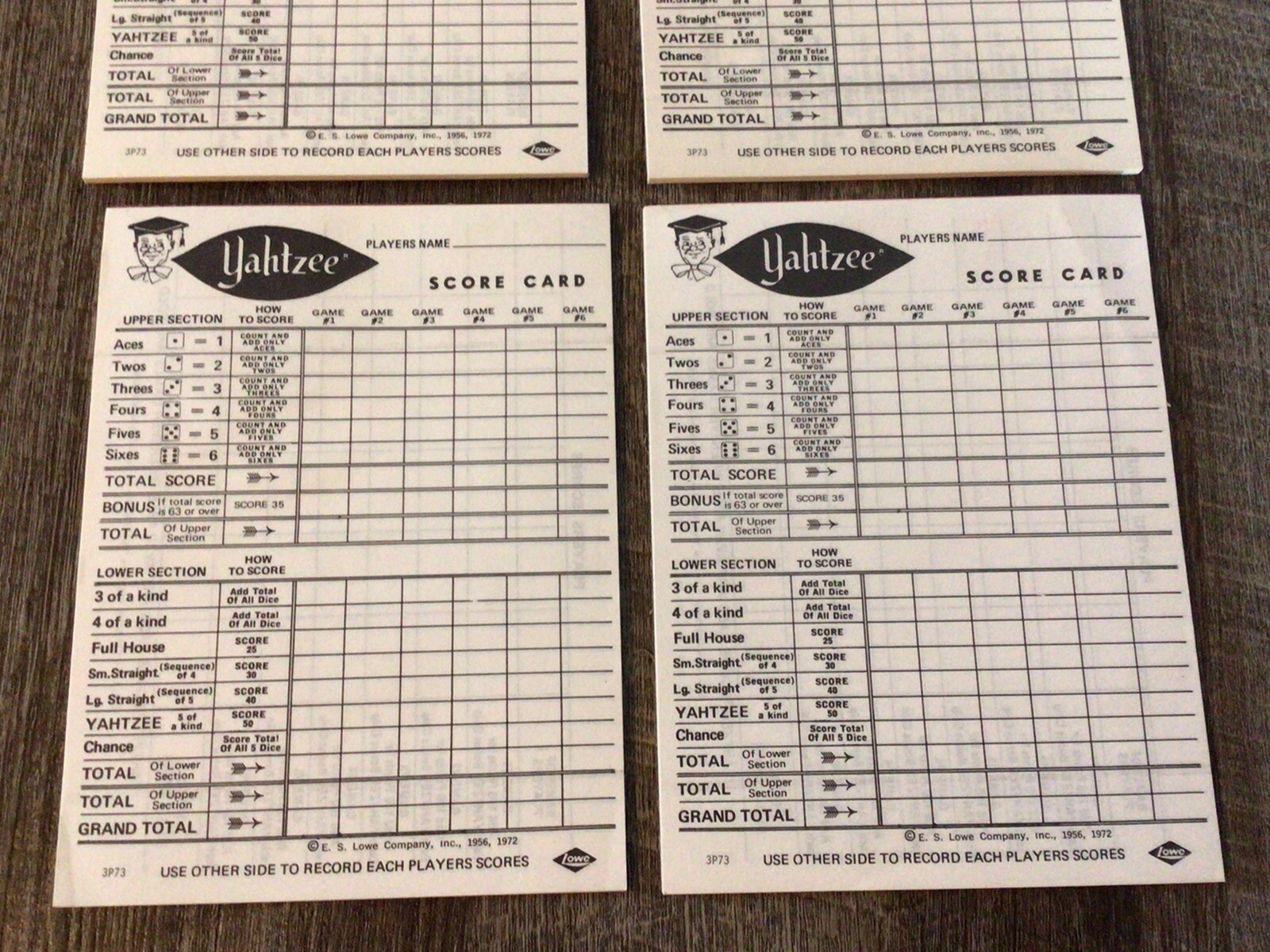 LOT Of 4 Vintage 1972 Yahtzee Replacement Score Card Pads | eBay