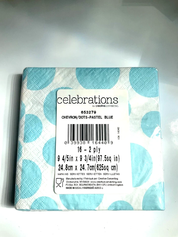 Blue Napkins Chevron and Dots Pastel Blue and white 16ct Party Supply - Image 2 of 2